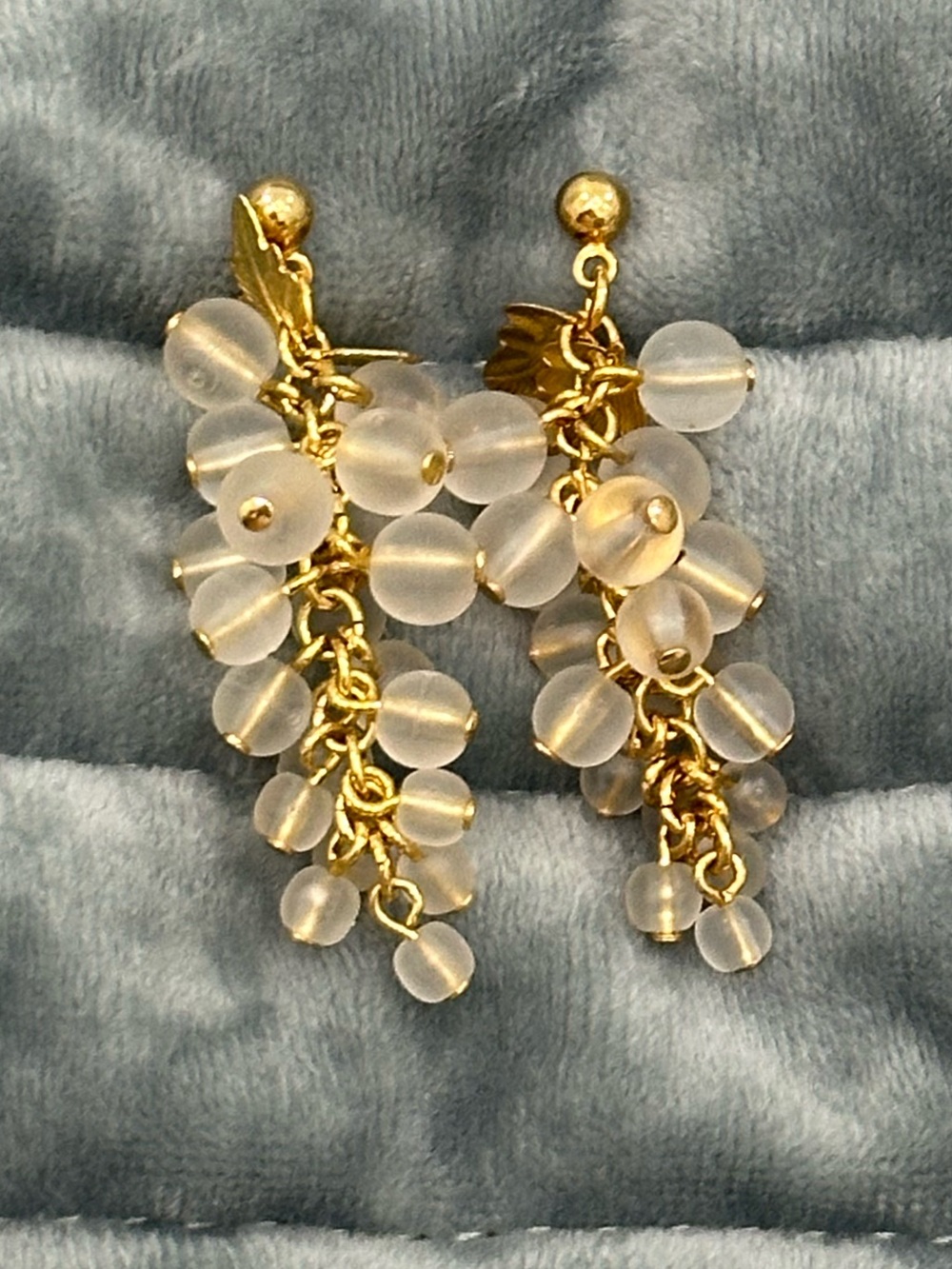 Avon Gold-Tone Dangle Earrings with Frosted White Bead Clusters